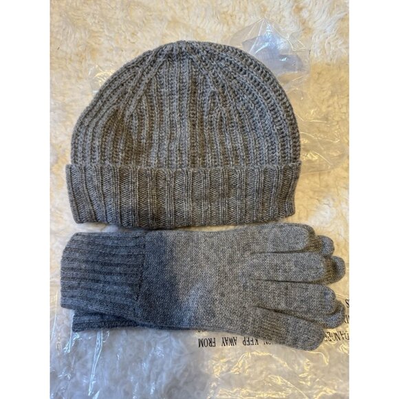 Lord & Taylor Spring + Mercer 100% Cashmere Gray Knit Beanie Hat & Gloves OS NWT main image 4